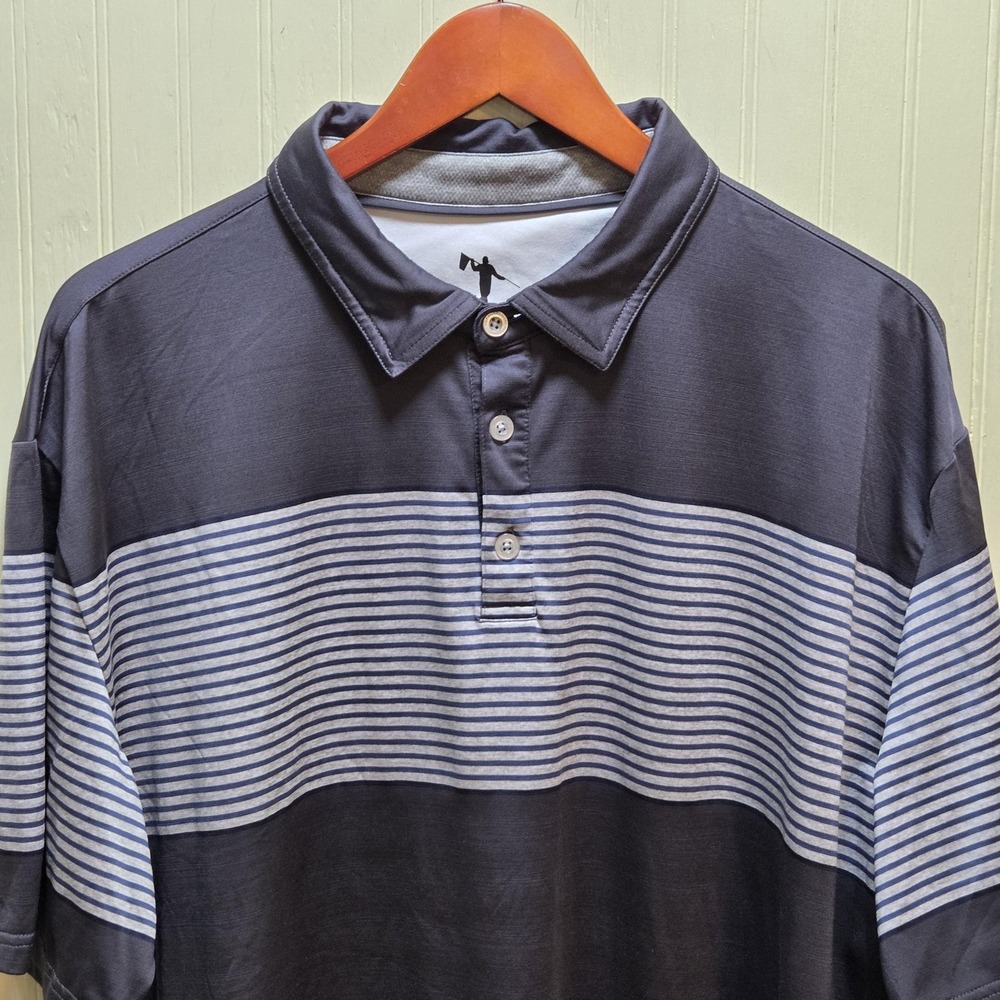 AndersonOrd Polo Shirt Mens 2XL Gray Striped Short Sleeve Golf Stretch Top‎